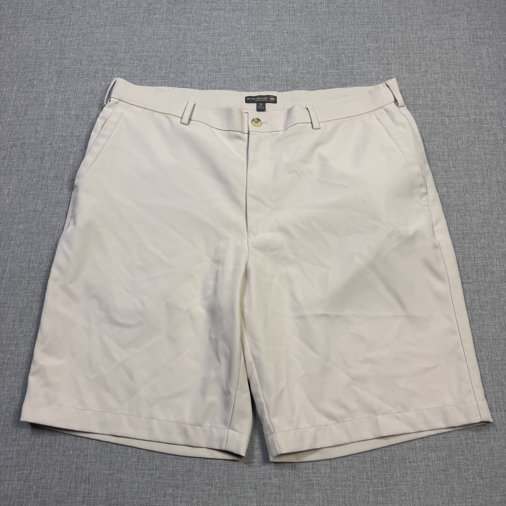 Peter Millar Salem Performance Golf Chino Shorts Mens 36 Beige 9" Inseam